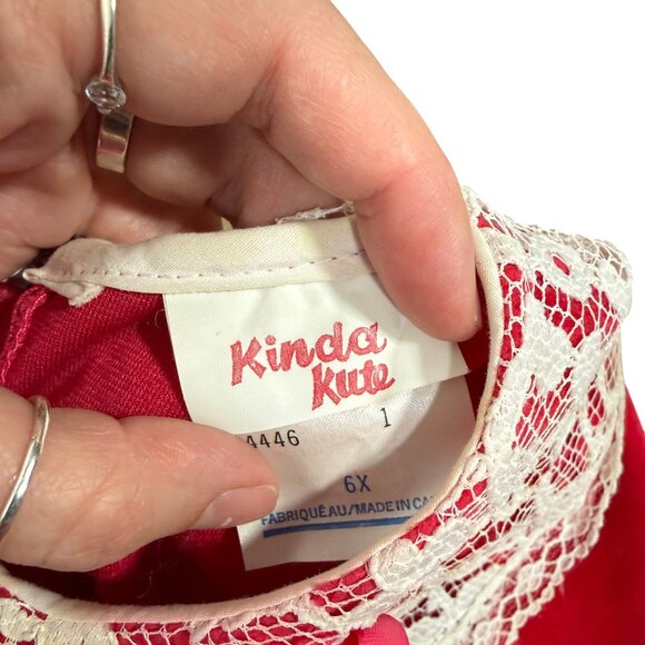 Vintage Kinda Kute Red Pink Velvet Dress Statement Lace Collar Little Girl 6 - Picture 3 of 5